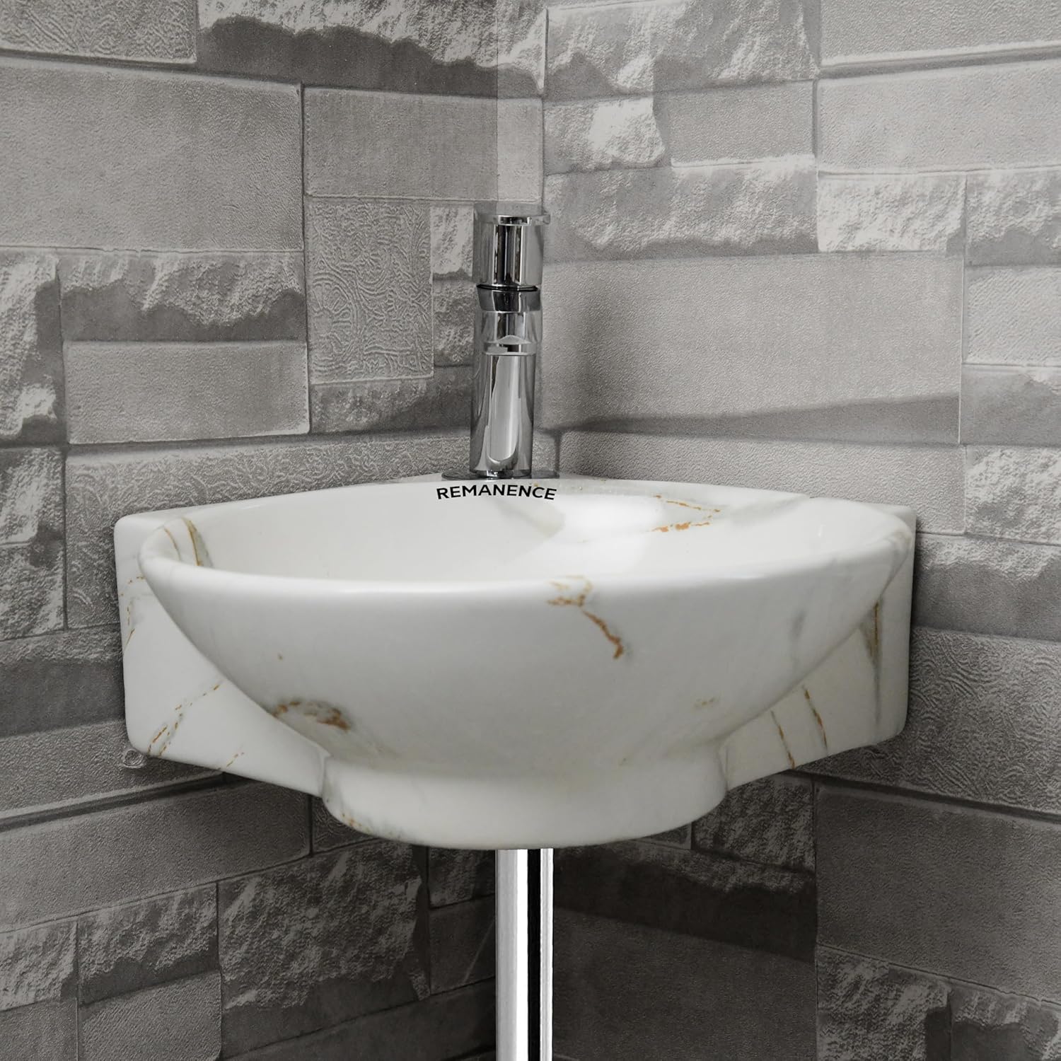 REMANENCE-ROUND Designer Wall Mounted Small Corner Wash Basin for Bathroom (16.3 x 13.8 x 4.3 Inch)