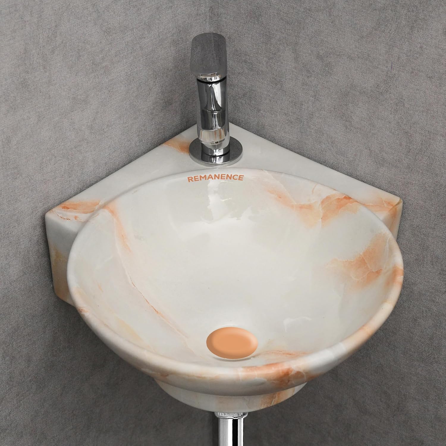 REMANENCE-ROUND Designer Wall Mounted Small Corner Wash Basin for Bathroom (16.3 x 13.8 x 4.3 Inch)