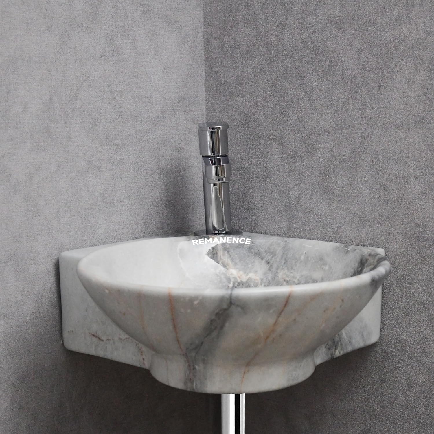 REMANENCE-ROUND Designer Wall Mounted Small Corner Wash Basin for Bathroom (16.3 x 13.8 x 4.3 Inch)