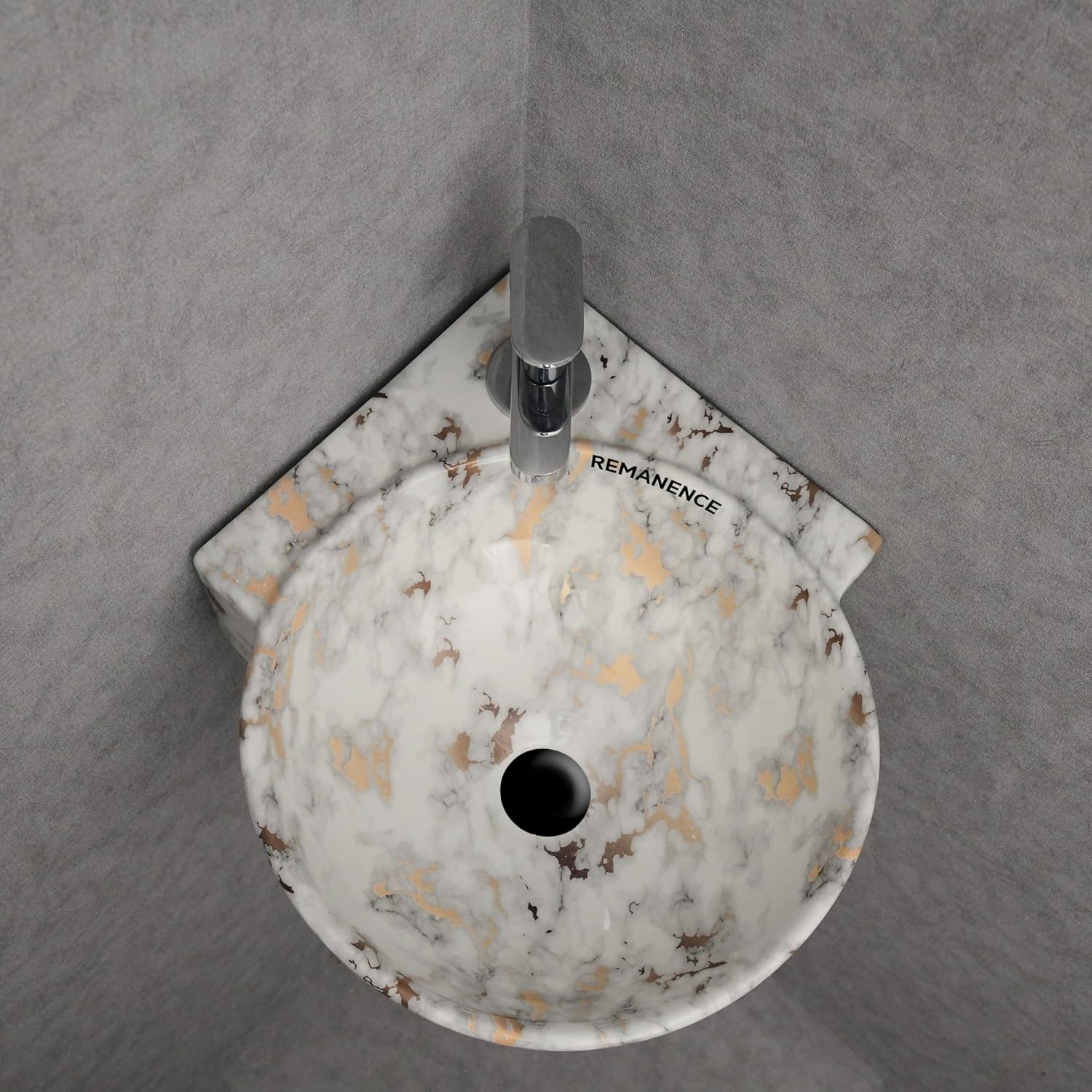 REMANENCE-ROUND Designer Wall Mounted Small Corner Wash Basin for Bathroom (16.3 x 13.8 x 4.3 Inch)