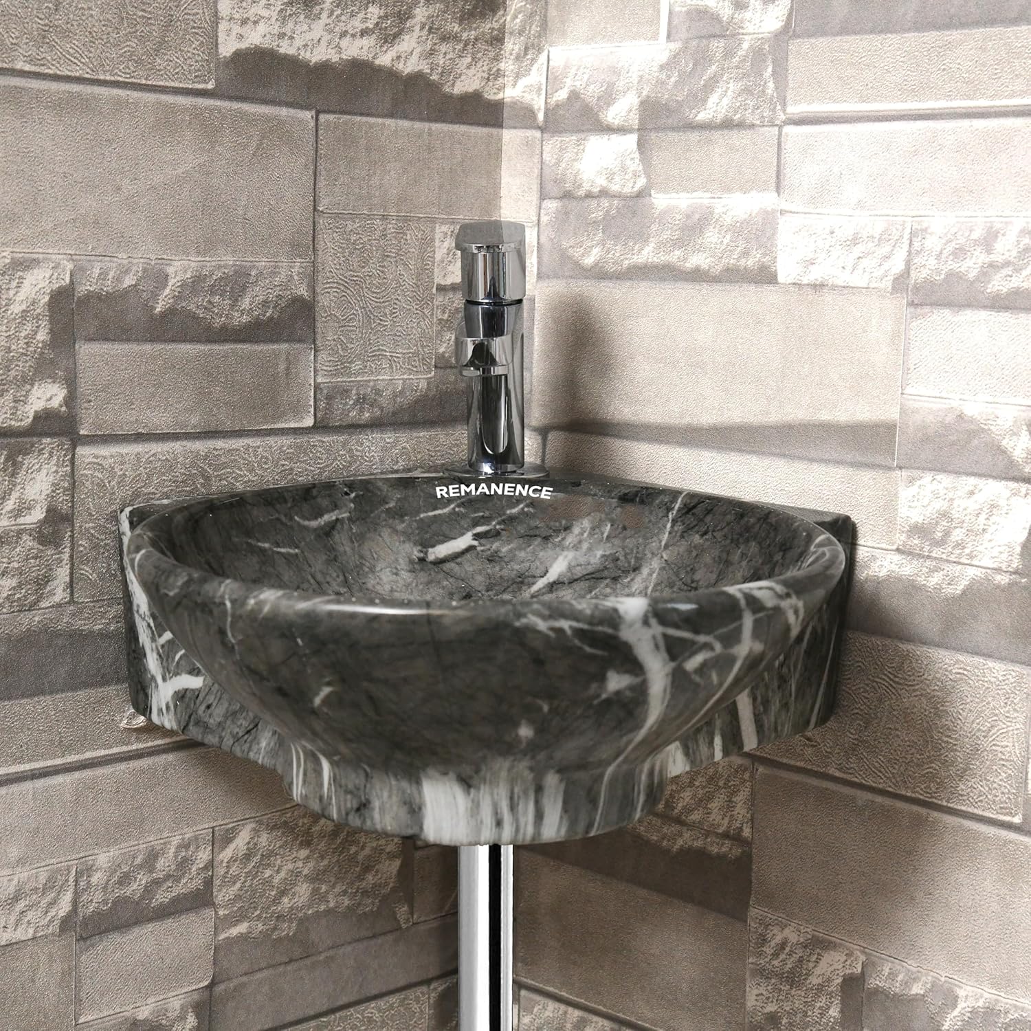REMANENCE-ROUND Designer Wall Mounted Small Corner Wash Basin for Bathroom (16.3 x 13.8 x 4.3 Inch)