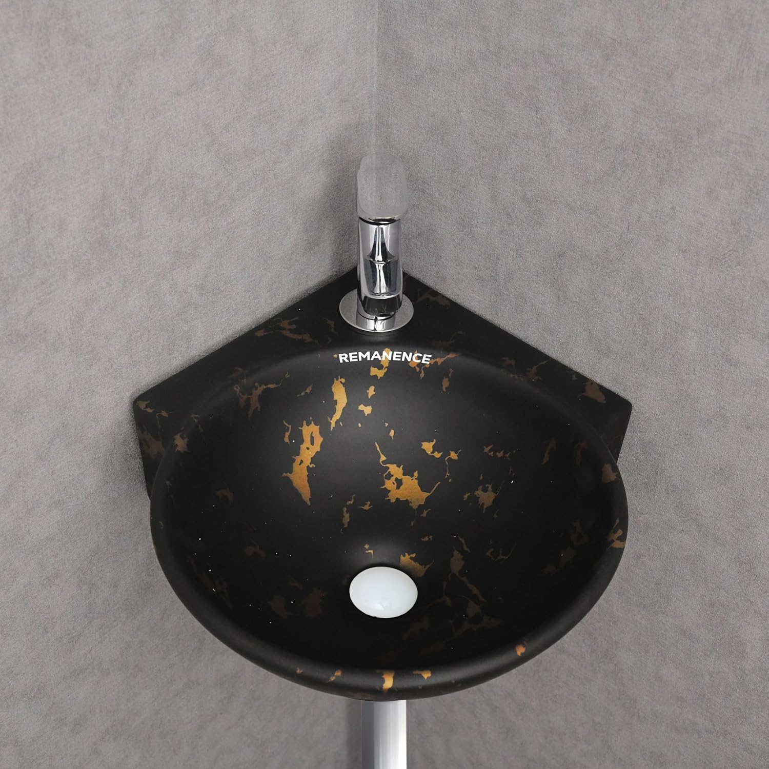 REMANENCE-ROUND Designer Wall Mounted Small Corner Wash Basin for Bathroom (16.3 x 13.8 x 4.3 Inch)