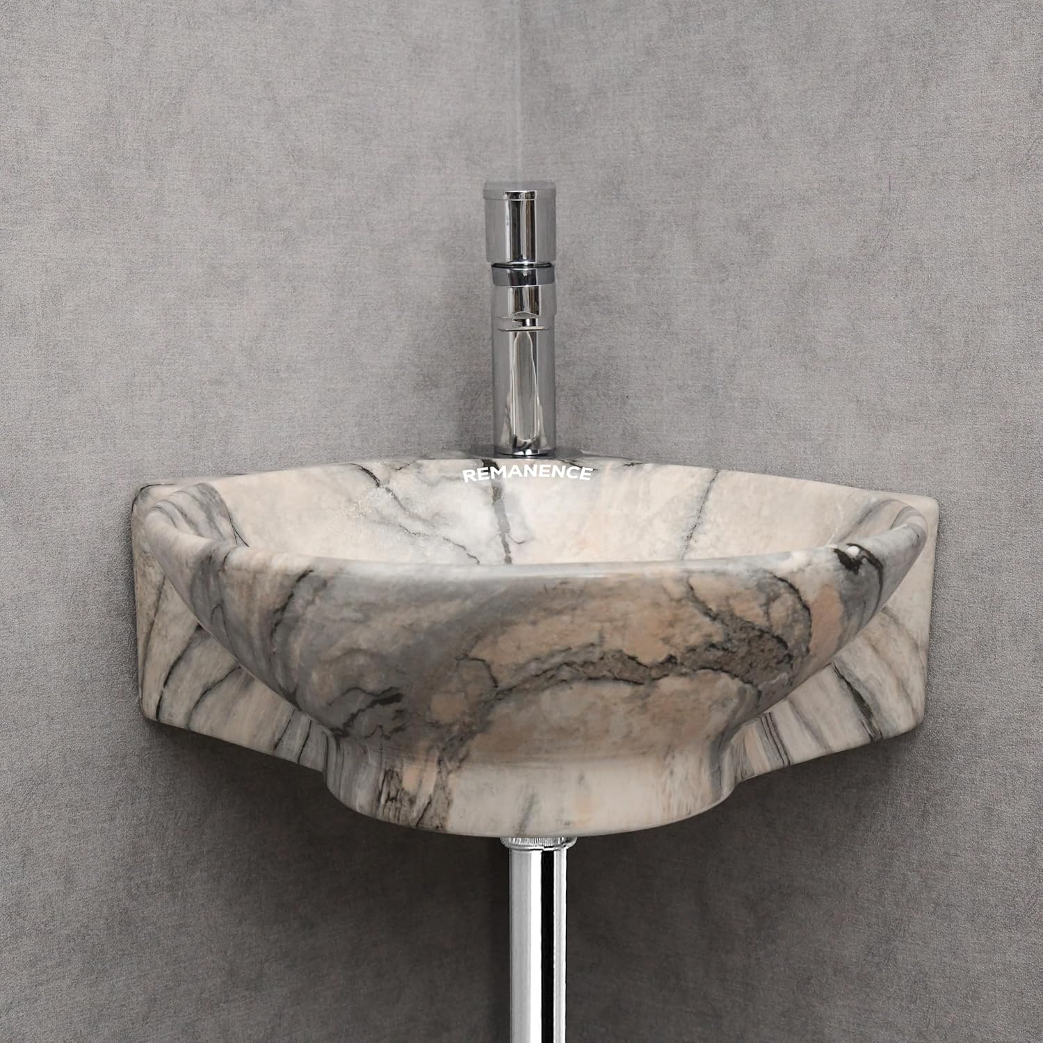 REMANENCE-ROUND Designer Wall Mounted Small Corner Wash Basin for Bathroom (16.3 x 13.8 x 4.3 Inch)