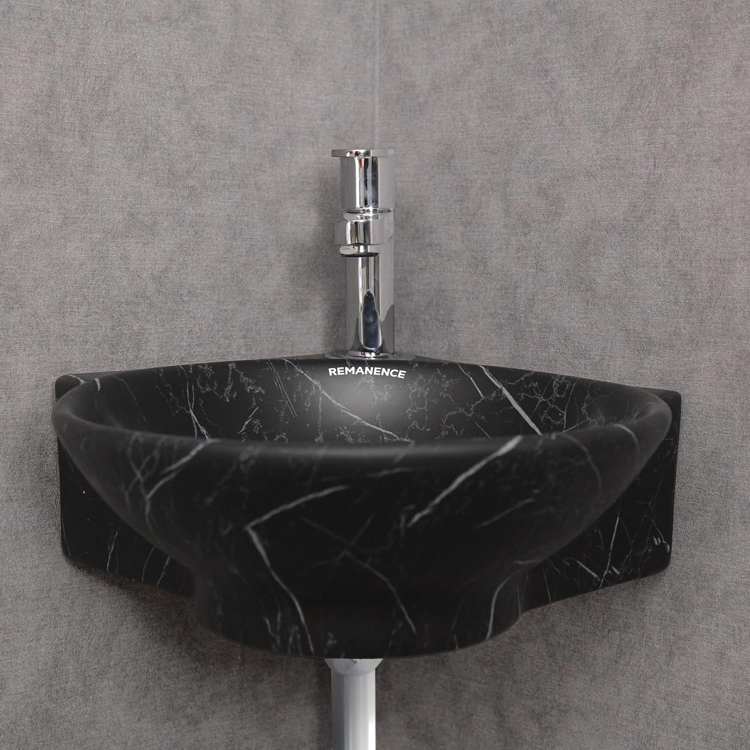 REMANENCE-ROUND Designer Wall Mounted Small Corner Wash Basin for Bathroom (16.3 x 13.8 x 4.3 Inch)