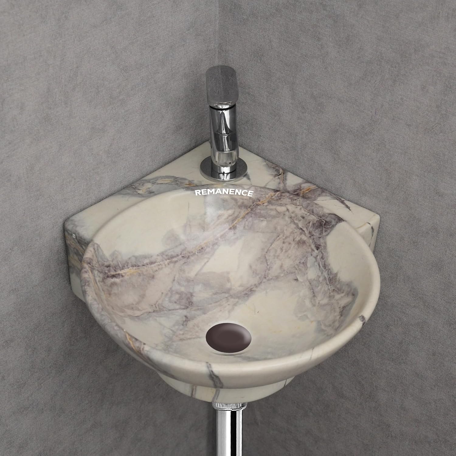REMANENCE-ROUND Designer Wall Mounted Small Corner Wash Basin for Bathroom (16.3 x 13.8 x 4.3 Inch)