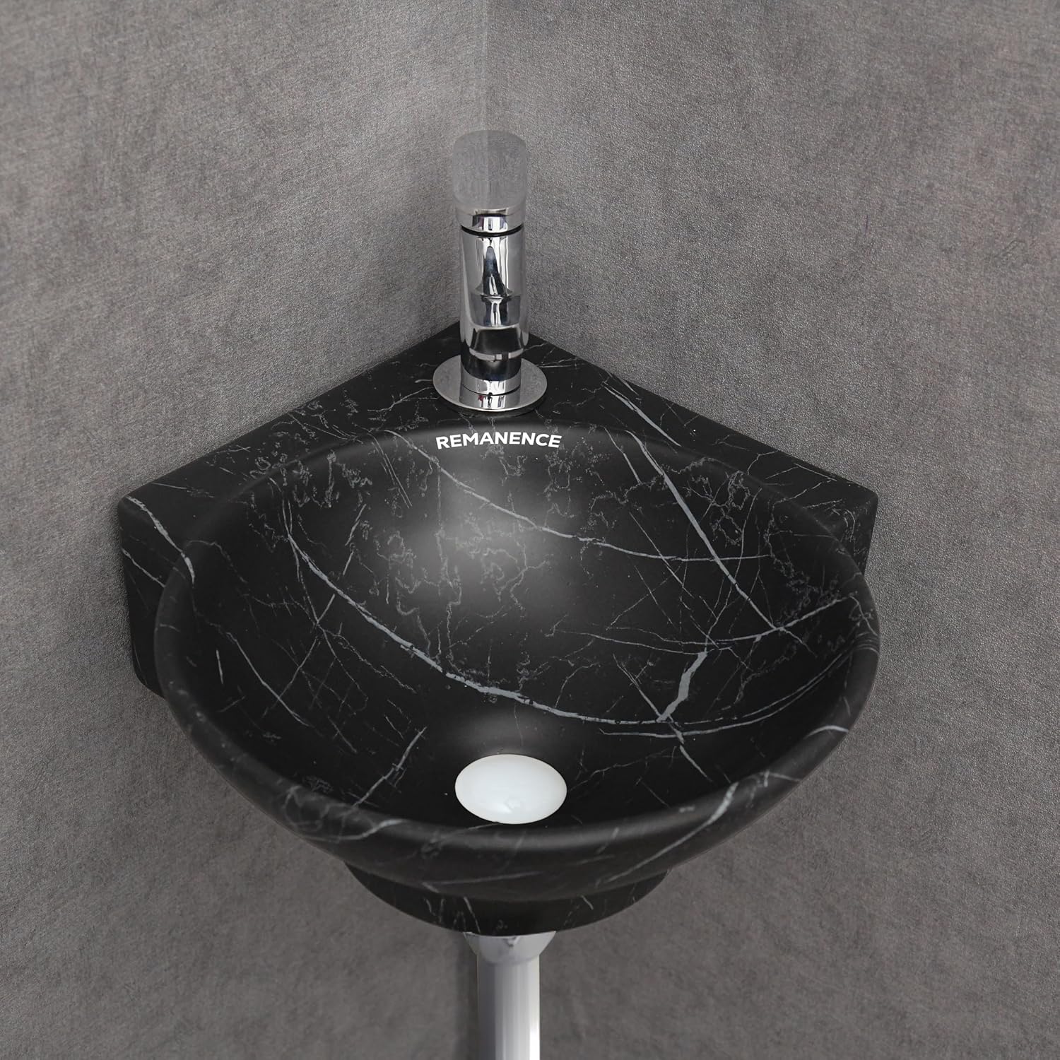 REMANENCE-ROUND Designer Wall Mounted Small Corner Wash Basin for Bathroom (16.3 x 13.8 x 4.3 Inch)