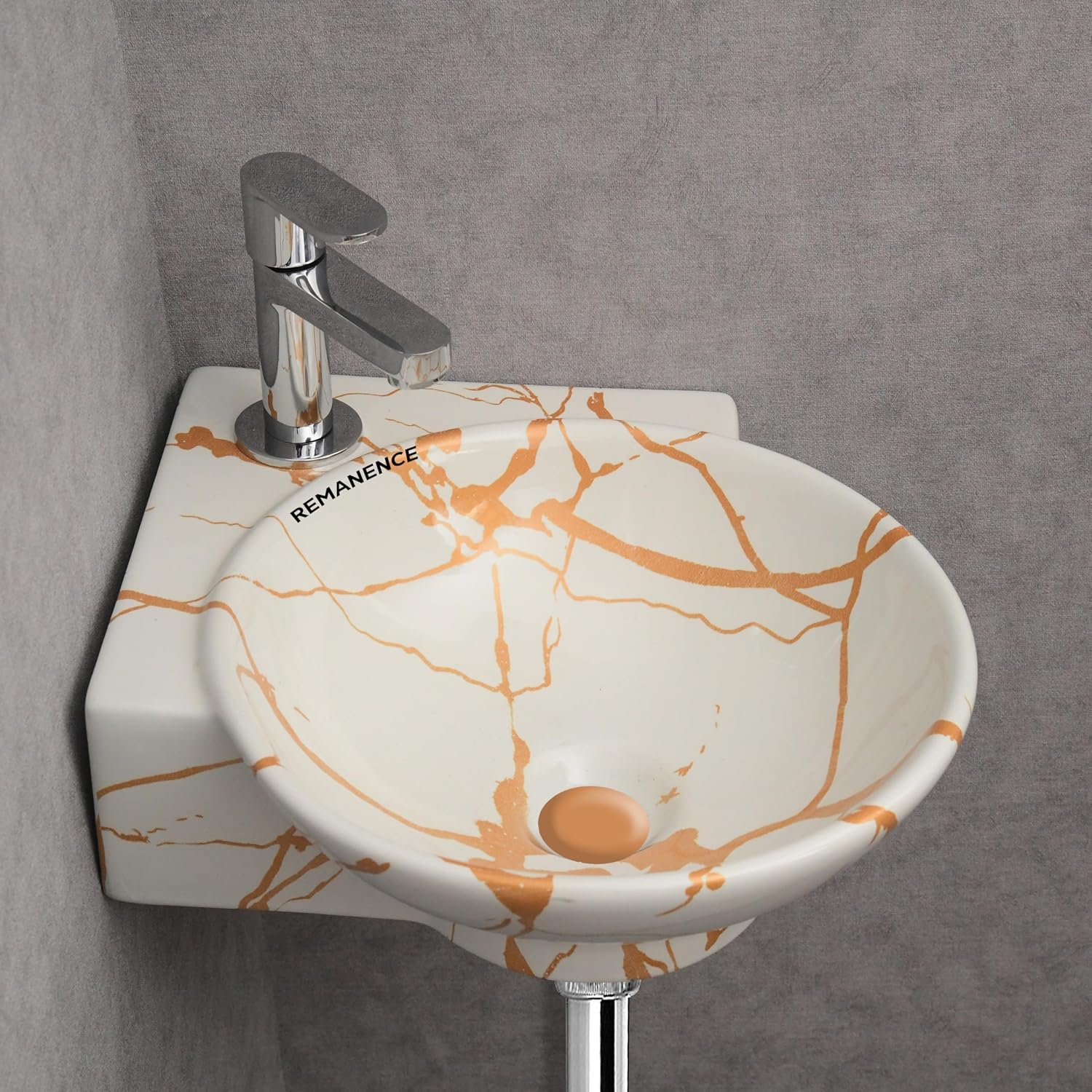 REMANENCE-ROUND Designer Wall Mounted Small Corner Wash Basin for Bathroom (16.3 x 13.8 x 4.3 Inch)