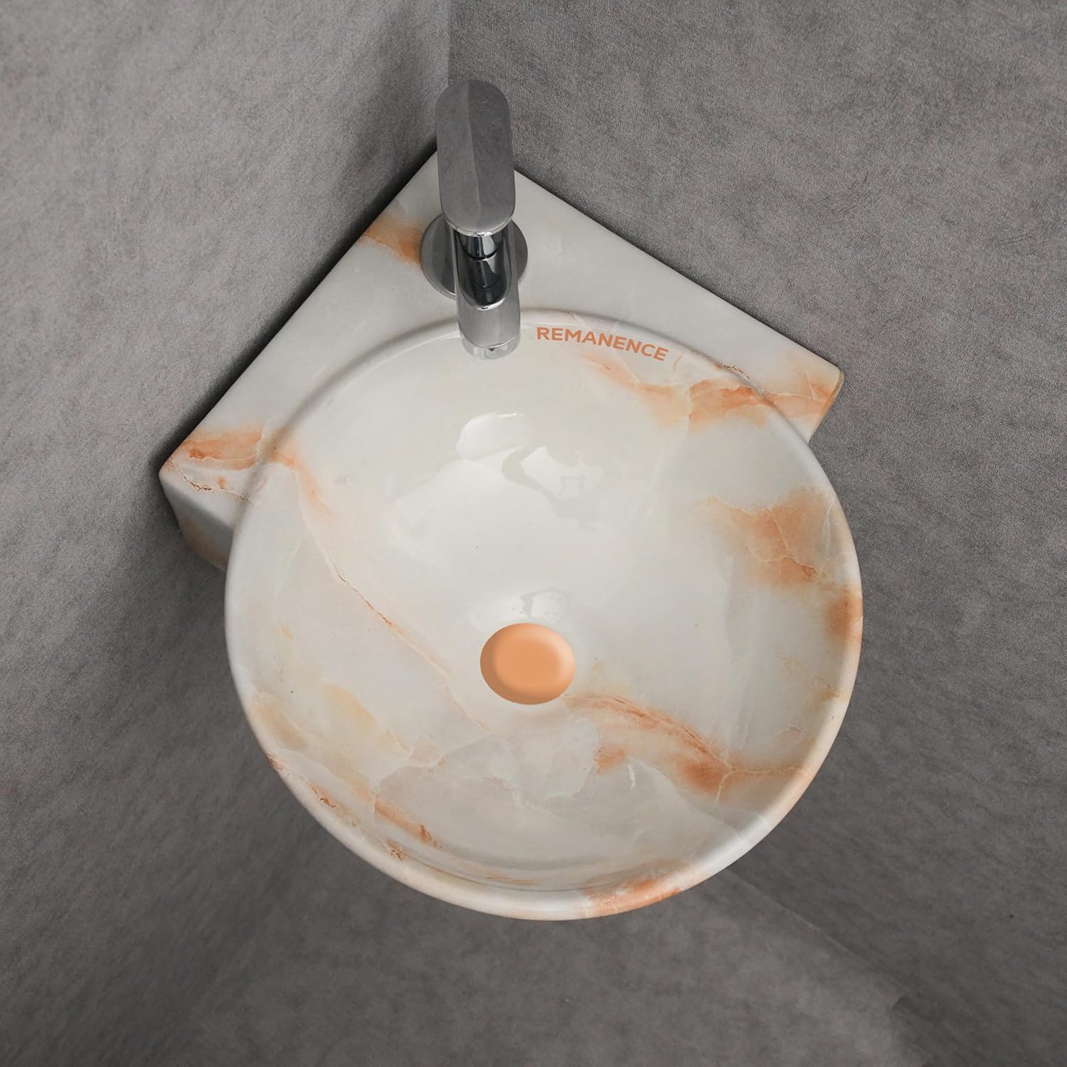 REMANENCE-ROUND Designer Wall Mounted Small Corner Wash Basin for Bathroom (16.3 x 13.8 x 4.3 Inch)