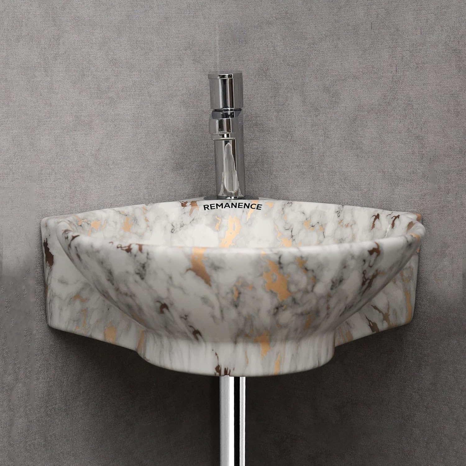 REMANENCE-ROUND Designer Wall Mounted Small Corner Wash Basin for Bathroom (16.3 x 13.8 x 4.3 Inch)