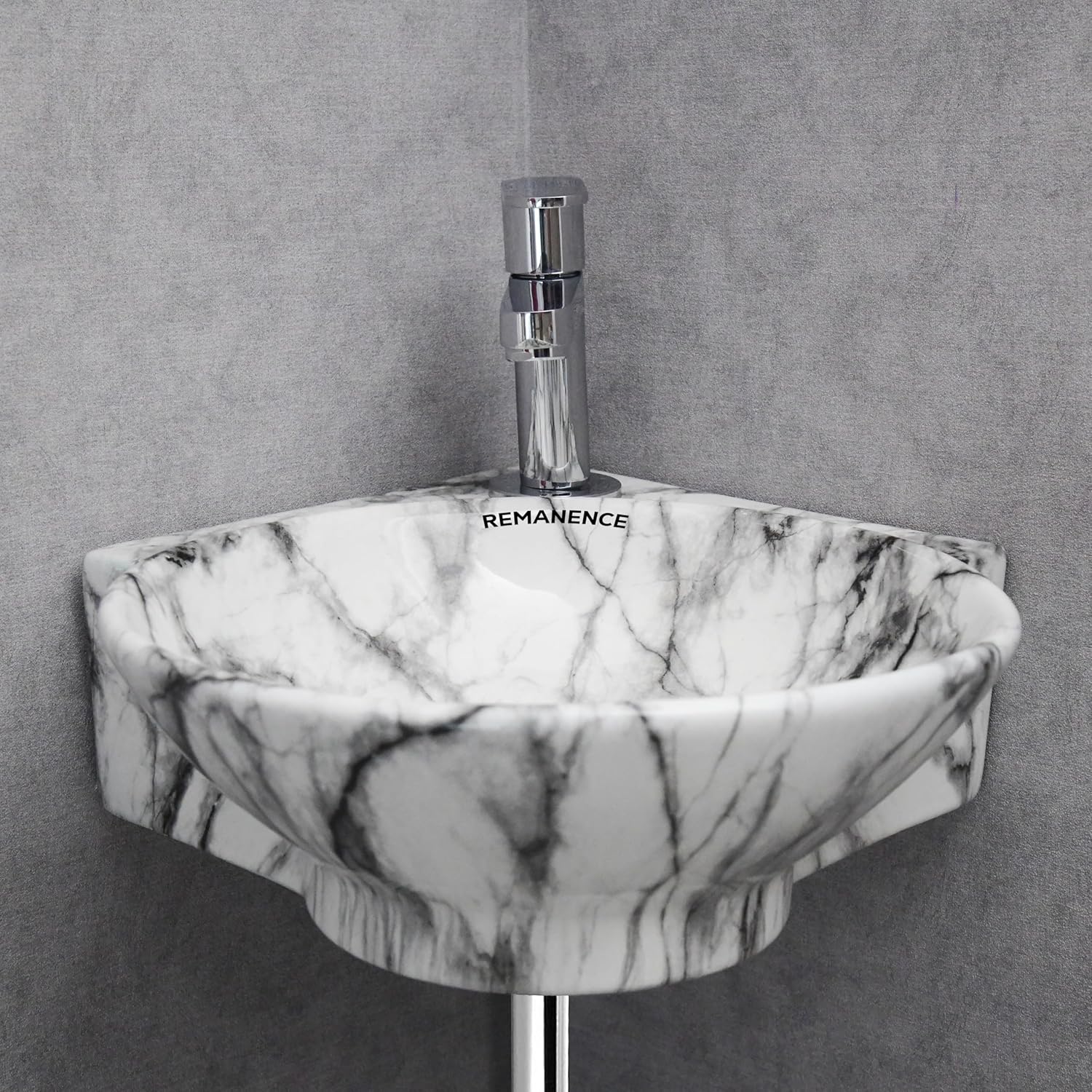 REMANENCE-ROUND Designer Wall Mounted Small Corner Wash Basin for Bathroom (16.3 x 13.8 x 4.3 Inch)