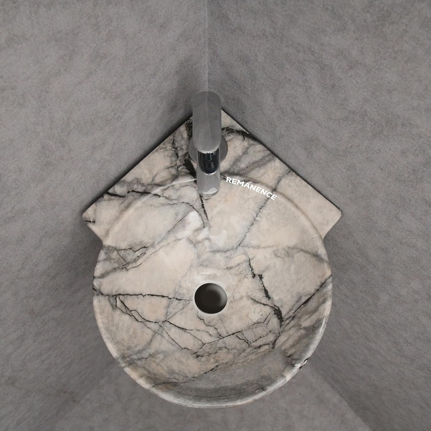 REMANENCE-ROUND Designer Wall Mounted Small Corner Wash Basin for Bathroom (16.3 x 13.8 x 4.3 Inch)