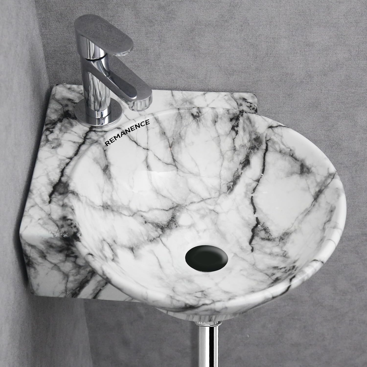 REMANENCE-ROUND Designer Wall Mounted Small Corner Wash Basin for Bathroom (16.3 x 13.8 x 4.3 Inch)